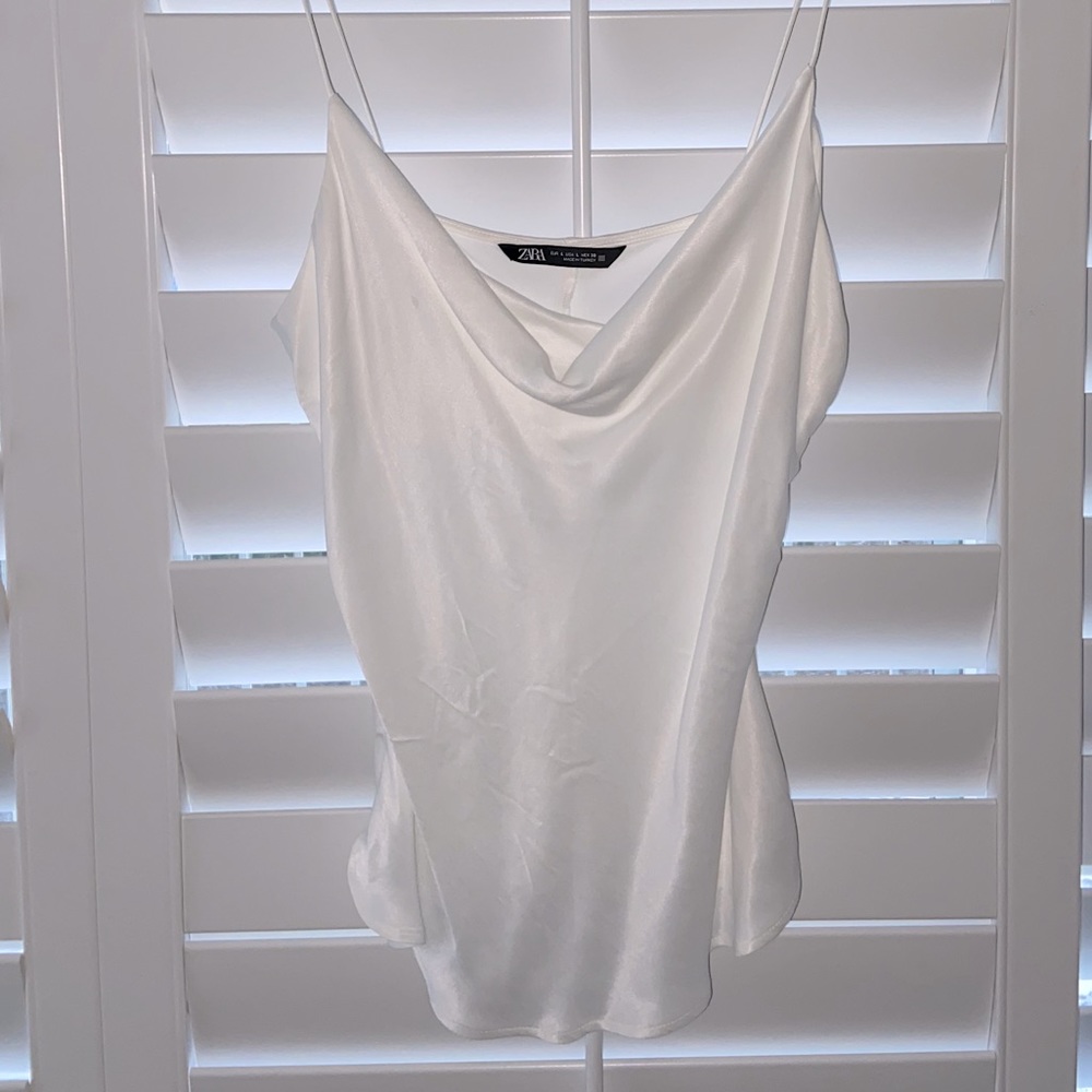 Zara White Cowl Neck Tank Top Size Large